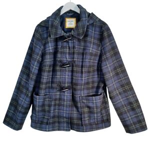 Old‎ Navy Plaid Pea Coat Hooded Jacket Wool Blend Womens X Large